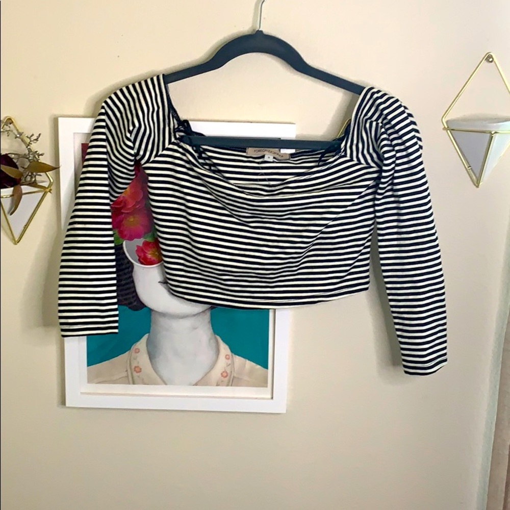 Striped off the shoulder crop top